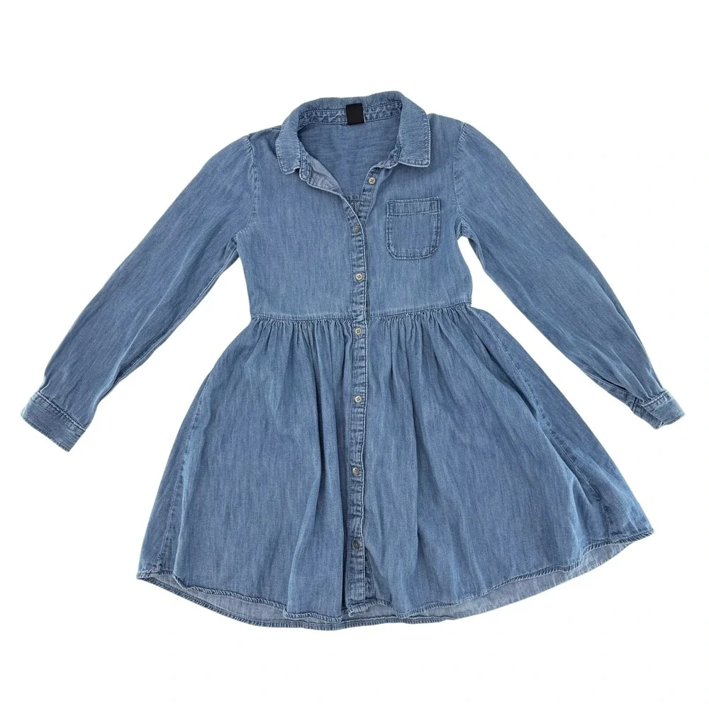 Gap Kids Girls Medium Denim Long Sleeve Button Front Shirt Dress‎ Size M